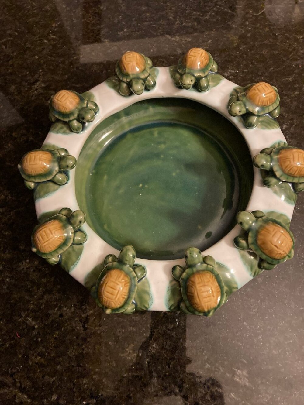 Vintage Fisherman's Fortune 10 Turtles Majolica Style Planter Dish
